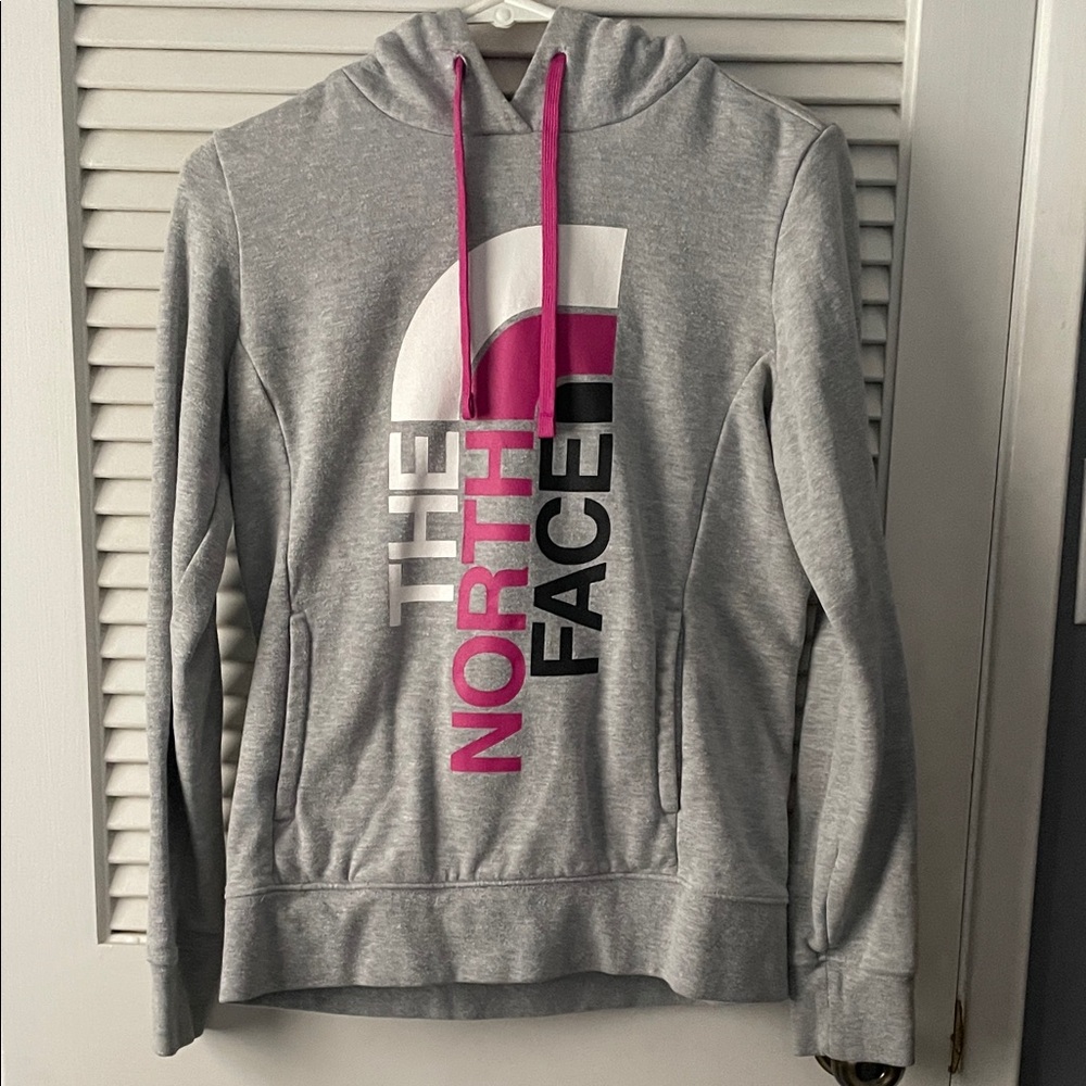The North Face Gray Hoodie with Pink Highlights